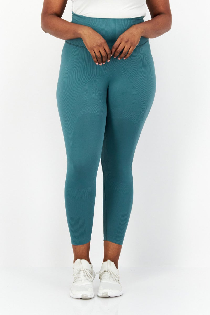 adidas Originals Women Plus Size Plain Leggings, Slate Green  - Image 1