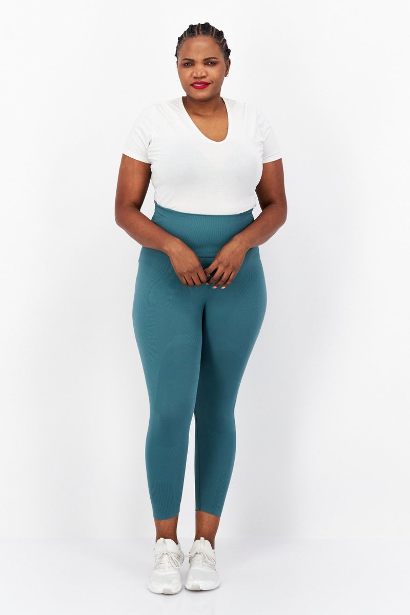 adidas Originals Women Plus Size Plain Leggings, Slate Green  - Image 4