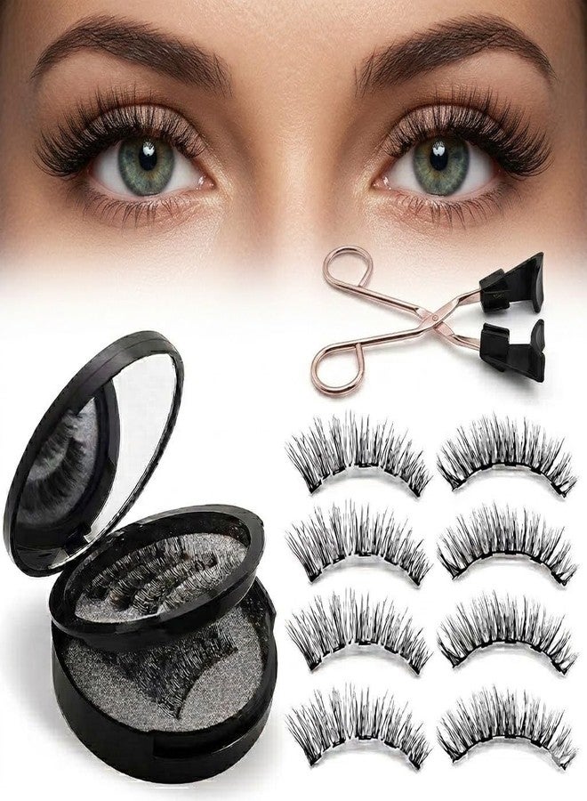 CURECURE Magnetic Eyelashes with Applicator - Natural Look False Lashes Kit, Reusable 3D Lightweight Wispy Fake Eyelashes for Beginners, No Glue Needed & Comfortable All-Day Wear, 4 Pairs Black - Image 1
