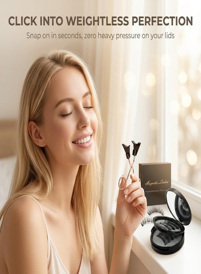 CURECURE Magnetic Eyelashes with Applicator - Natural Look False Lashes Kit, Reusable 3D Lightweight Wispy Fake Eyelashes for Beginners, No Glue Needed & Comfortable All-Day Wear, 4 Pairs Black - Image 3