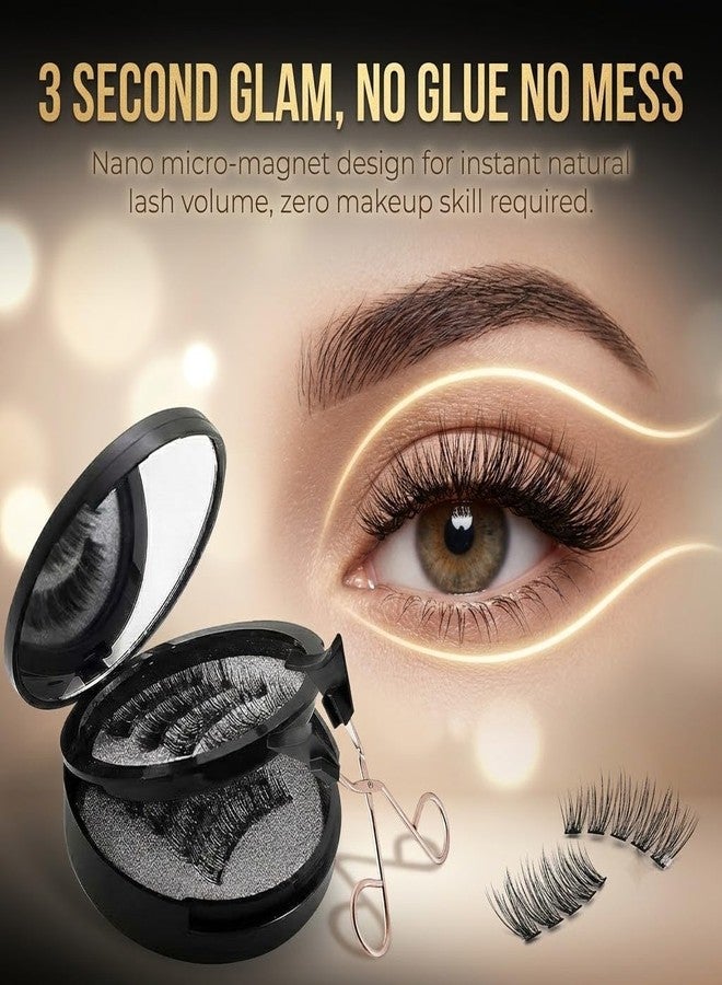 CURECURE Magnetic Eyelashes with Applicator - Natural Look False Lashes Kit, Reusable 3D Lightweight Wispy Fake Eyelashes for Beginners, No Glue Needed & Comfortable All-Day Wear, 4 Pairs Black - Image 2