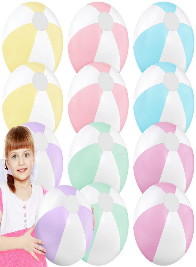 MiniInflat 12 Pcs 16 Inch Inflatable Beach Balls Bulk Jumbo Pastel Inflatable Decorated Ball with Macaron Color PVC Party Ornaments for Summer Birthday Party Decoration(Multicolor,Classic Style) - Image 1
