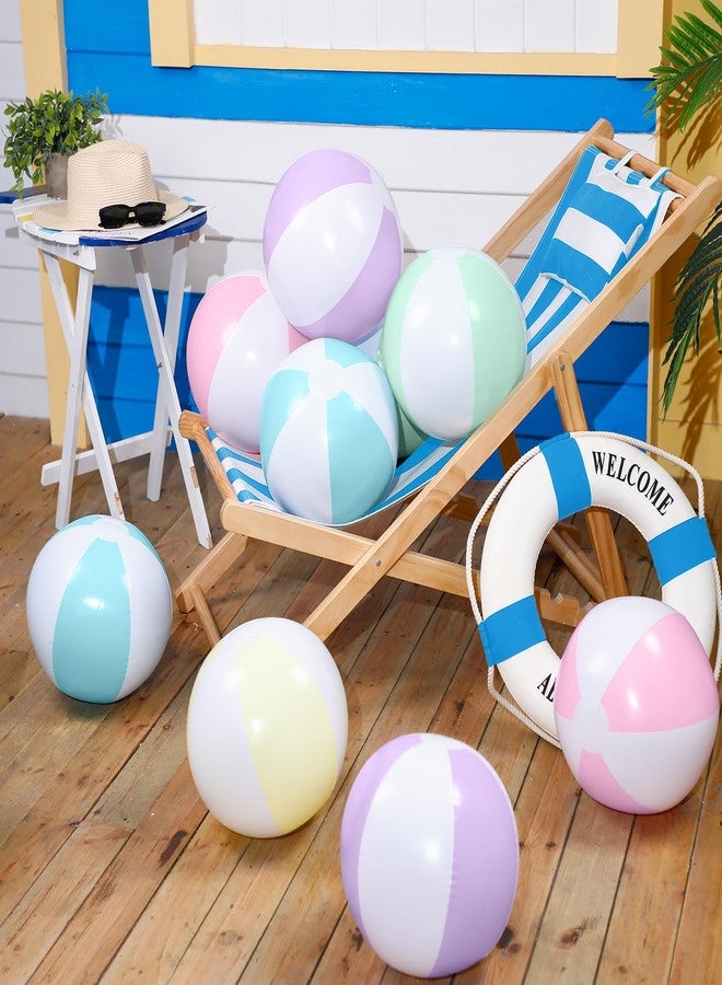 MiniInflat 12 Pcs 16 Inch Inflatable Beach Balls Bulk Jumbo Pastel Inflatable Decorated Ball with Macaron Color PVC Party Ornaments for Summer Birthday Party Decoration(Multicolor,Classic Style) - Image 2