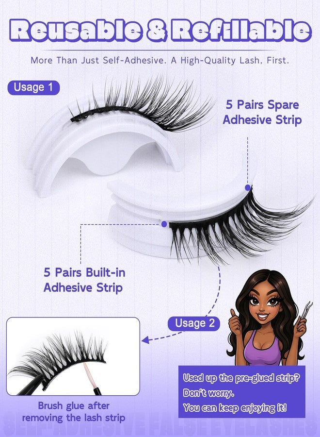 LZM Self Adhesive Eyelashes Preglued Glueless Half Eye Lashes 14mm A605 - Image 5