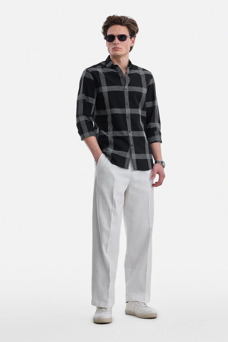 SNITCH Black Geometric Long Sleeve Slim Fit Shirt