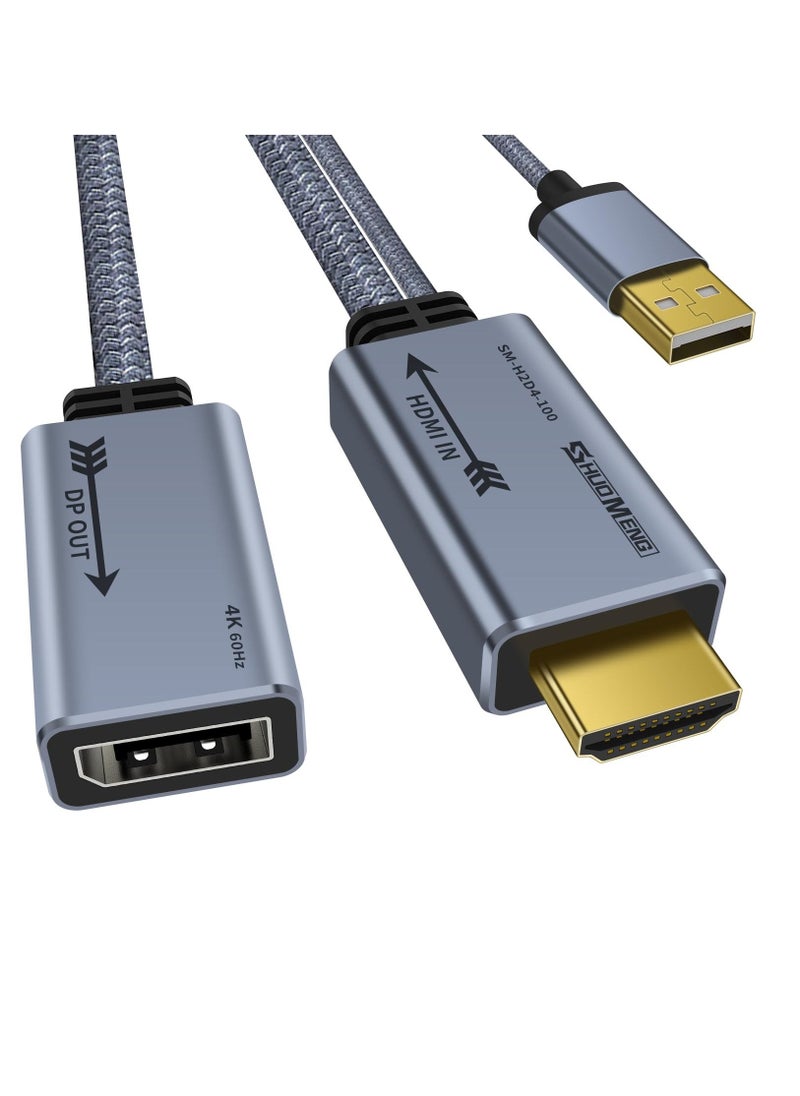 محول HDMI إلى DisplayPort 4K@60Hz، كابل محول ذكر إلى أنثى HDMI إلى DP 1.2 مع طاقة USB للشاشة، الكمبيوتر، PS4، عالي السرعة، متوافق مع HDCP2.2، 0.65 قدم، 0.2 متر، غير ثنائي الاتجاه - Image 1