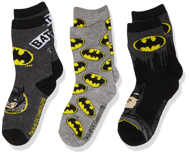 BATMAN Boys Bat Signal 3 Pack Crew Socks, Black Assorted, 6-8.5 - Image 5