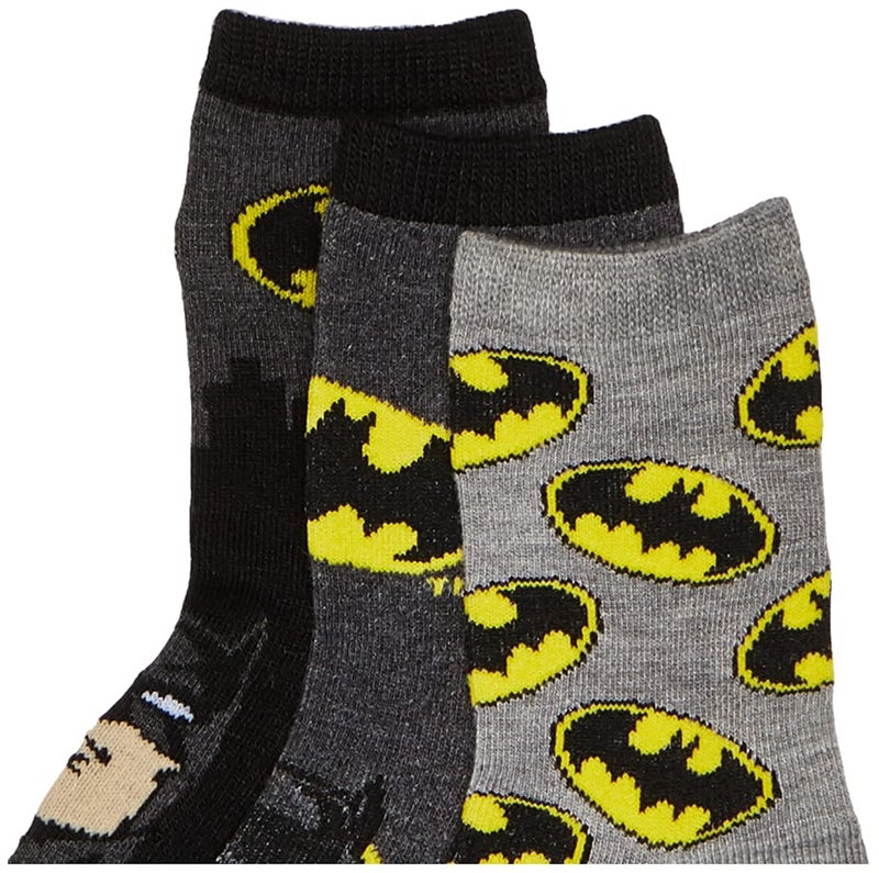 BATMAN Boys Bat Signal 3 Pack Crew Socks, Black Assorted, 6-8.5 - Image 3