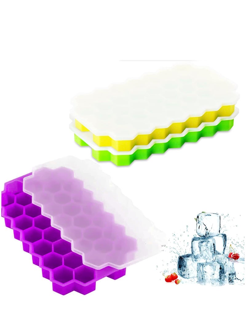 Hoasis Honeycomb Reusable Ice Cubes Tray, Bundle (Pack of 3 - Yellow, Green and Purple), Silicone Small Ice Cube Tray With Cover, Ice Ball Mold for Ice Making  - Image 2