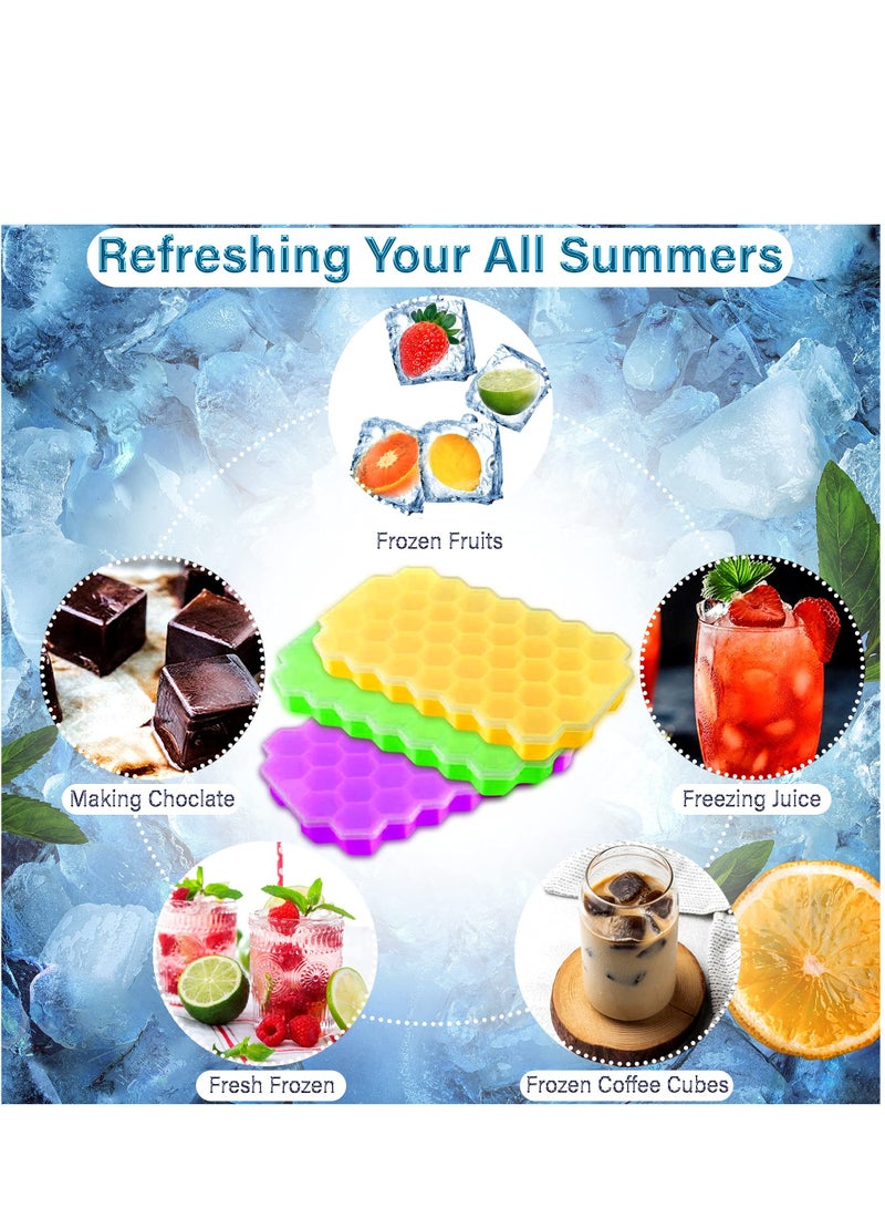 Hoasis Honeycomb Reusable Ice Cubes Tray, Bundle (Pack of 3 - Yellow, Green and Purple), Silicone Small Ice Cube Tray With Cover, Ice Ball Mold for Ice Making  - Image 5
