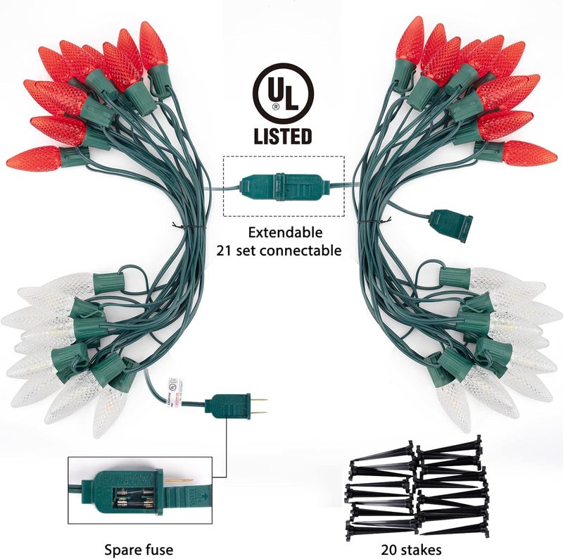 Brightown C9 LED Christmas Lights Outdoor with Stakes 257 Feet 20 LED C9 Strawberry String Lights Connectable Shatterproof Pathway Lights Marker for Path Lane Patio Xmas Holiday Decorations Red and White  - Image 5