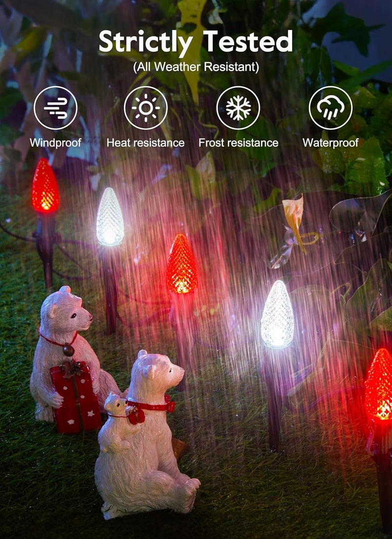 Brightown C9 LED Christmas Lights Outdoor with Stakes 257 Feet 20 LED C9 Strawberry String Lights Connectable Shatterproof Pathway Lights Marker for Path Lane Patio Xmas Holiday Decorations Red and White  - Image 2