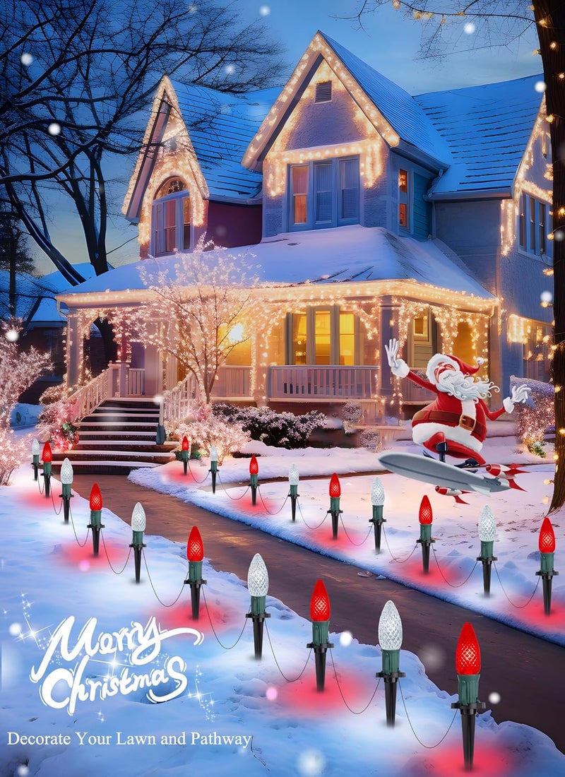 Brightown C9 LED Christmas Lights Outdoor with Stakes 257 Feet 20 LED C9 Strawberry String Lights Connectable Shatterproof Pathway Lights Marker for Path Lane Patio Xmas Holiday Decorations Red and White  - Image 3