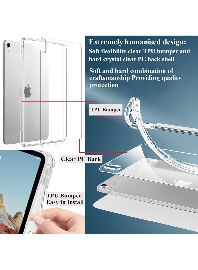 Rock Pow Case for iPad (A16) 11th/10th Generation (2025/2022) with Pencil Holder and Soft TPU Bumper, Clear Transparent Back Shell Slim Stand Shockproof Tablet Cover, Auto Wake/Sleep - Image 4
