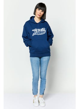 ESPRIT Women Hooded Brand Logo Long Sleeves Sweatshirt, Navy Blue  - Image 4