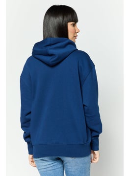 ESPRIT Women Hooded Brand Logo Long Sleeves Sweatshirt, Navy Blue  - Image 3