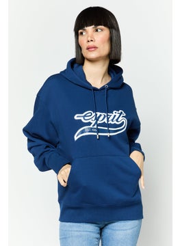 ESPRIT Women Hooded Brand Logo Long Sleeves Sweatshirt, Navy Blue  - Image 1