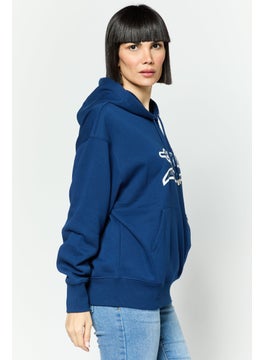 ESPRIT Women Hooded Brand Logo Long Sleeves Sweatshirt, Navy Blue  - Image 2