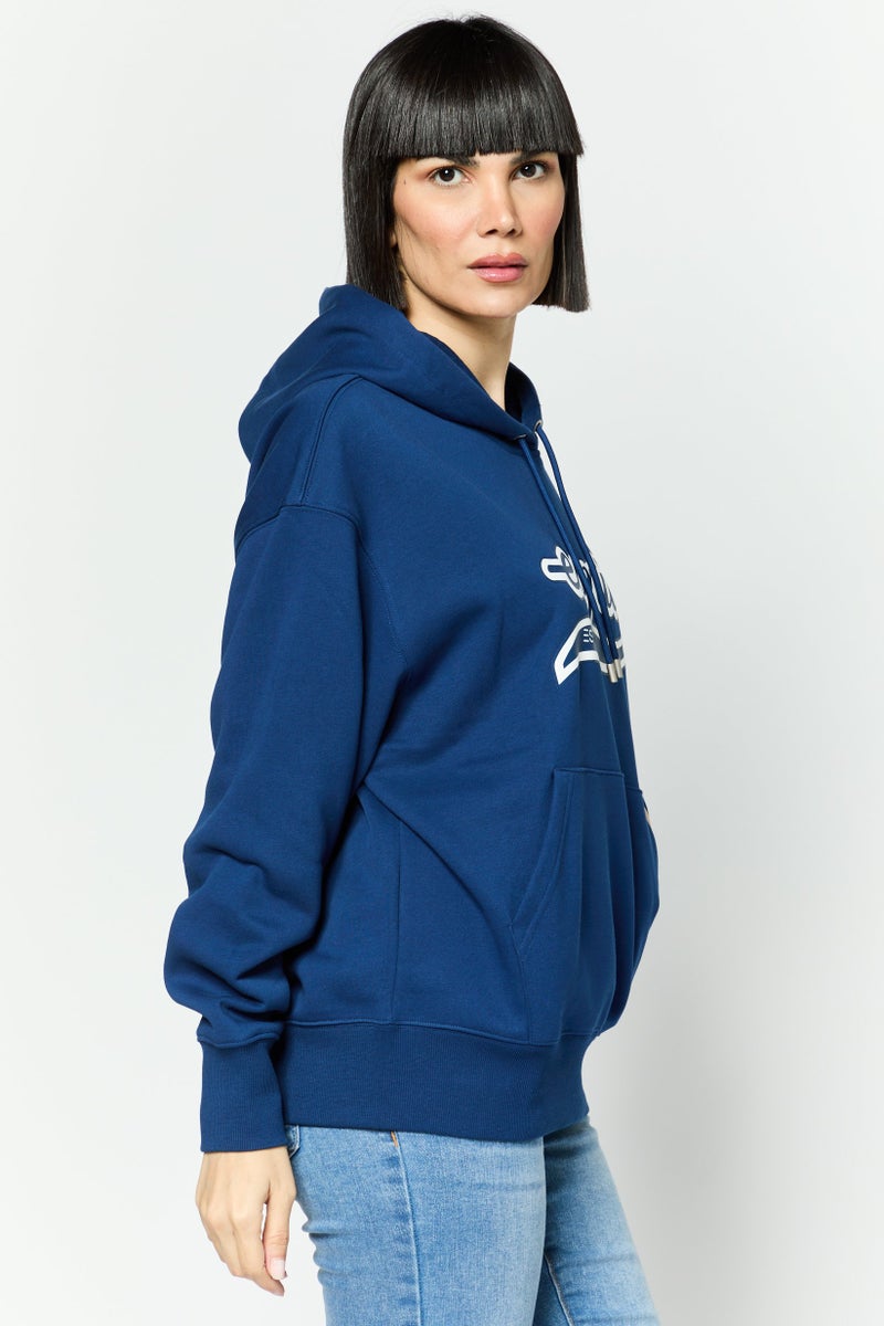 ESPRIT سويت شيرت بغطاء رأس للنساء بشعار العلامة التجارية بأكمام طويلة، أزرق داكن - Image 2