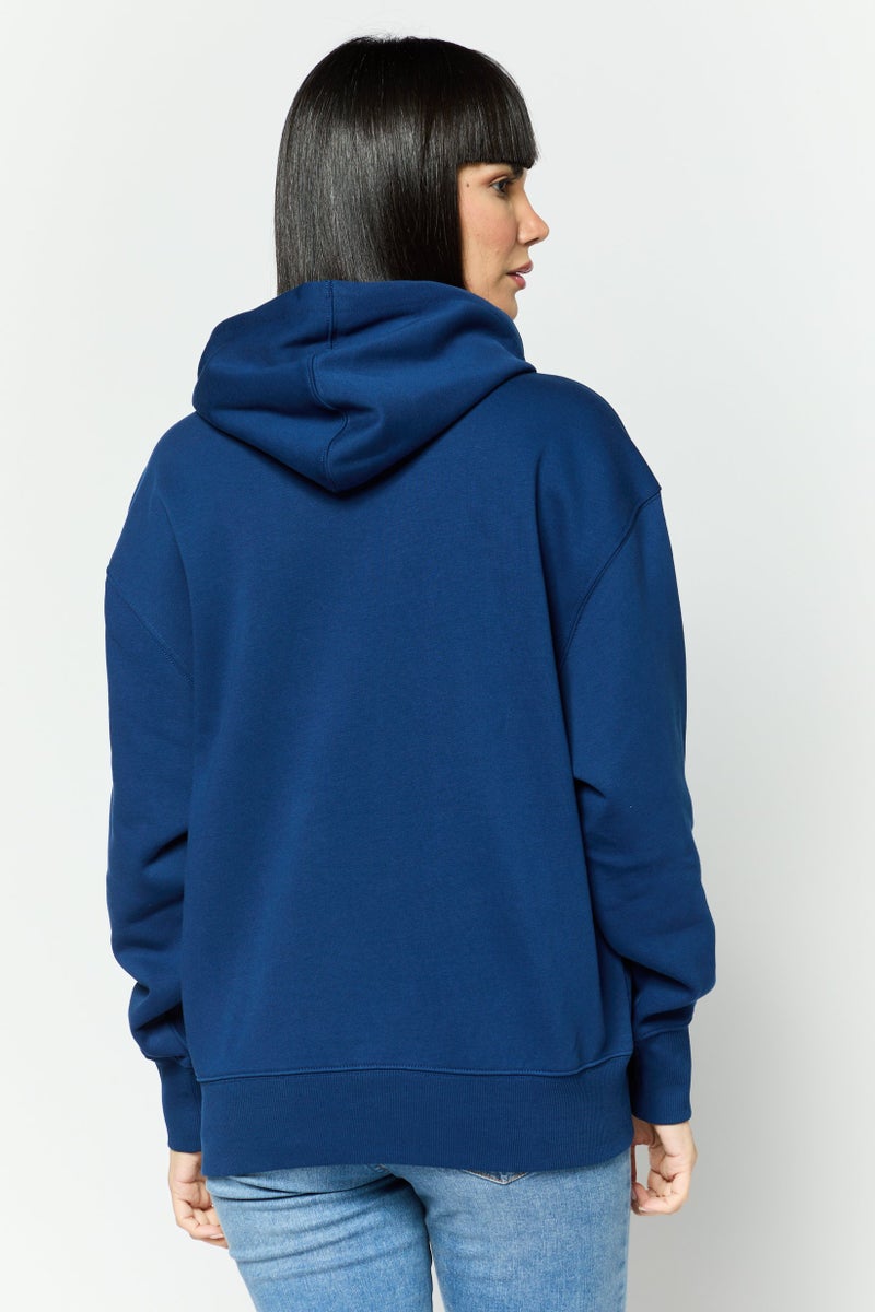 ESPRIT سويت شيرت بغطاء رأس للنساء بشعار العلامة التجارية بأكمام طويلة، أزرق داكن - Image 3