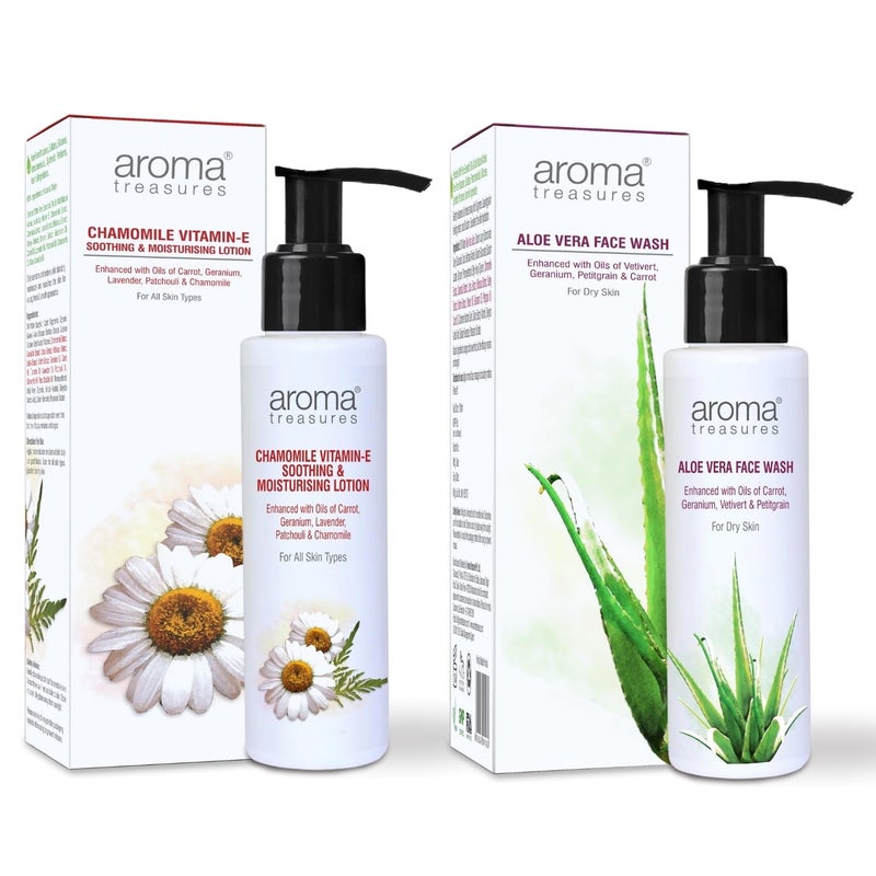 Aroma Treasures combo of Chamomile Vitamin E Soothing  Moisturising Lotion  Aloe vera face wash - Image 1