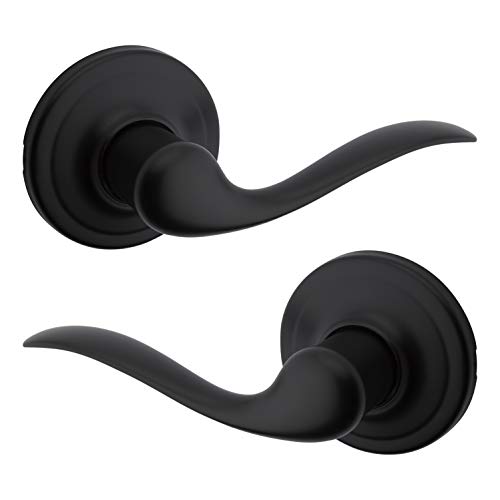 Kwikset Tustin Interior Passage Door Handle, Lever For Closet and Hallway Doors, Reversible Non-Locking Handle Lever, Matte Black, with Microban Protection - Image 1