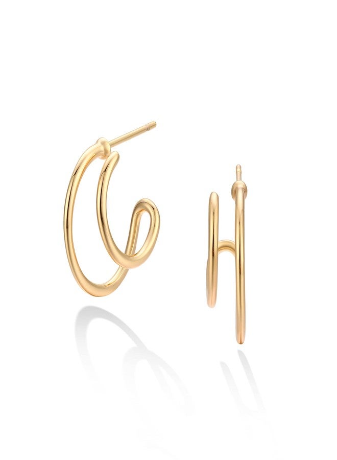 LOYATA Double Hoop Earrings for Women 14K Gold Plated Hypoallergenic Small Huggie Hoop Earrings Gold Hoops Twist Stud Earrings Trendy Illusion Ear Jewelry for Women Gifts - Image 1