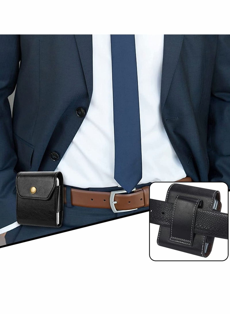 SYOSI Phone Holster for Samsung Galaxy Z Flip 4, Phone Leather Pouch with Clip and Closure, Premium Phone Belt Holster Compatible with Galaxy Z Flip 3 5G/Galaxy Z Flip 5G/RAZR 5G (Black)  - Image 4