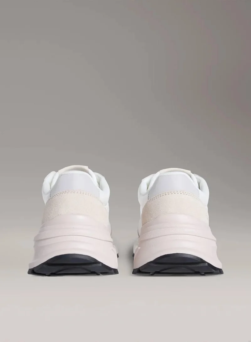 Calvin Klein Jeans Bright White/Silver Creamy Suede Trainers for Women | Best Price UAE