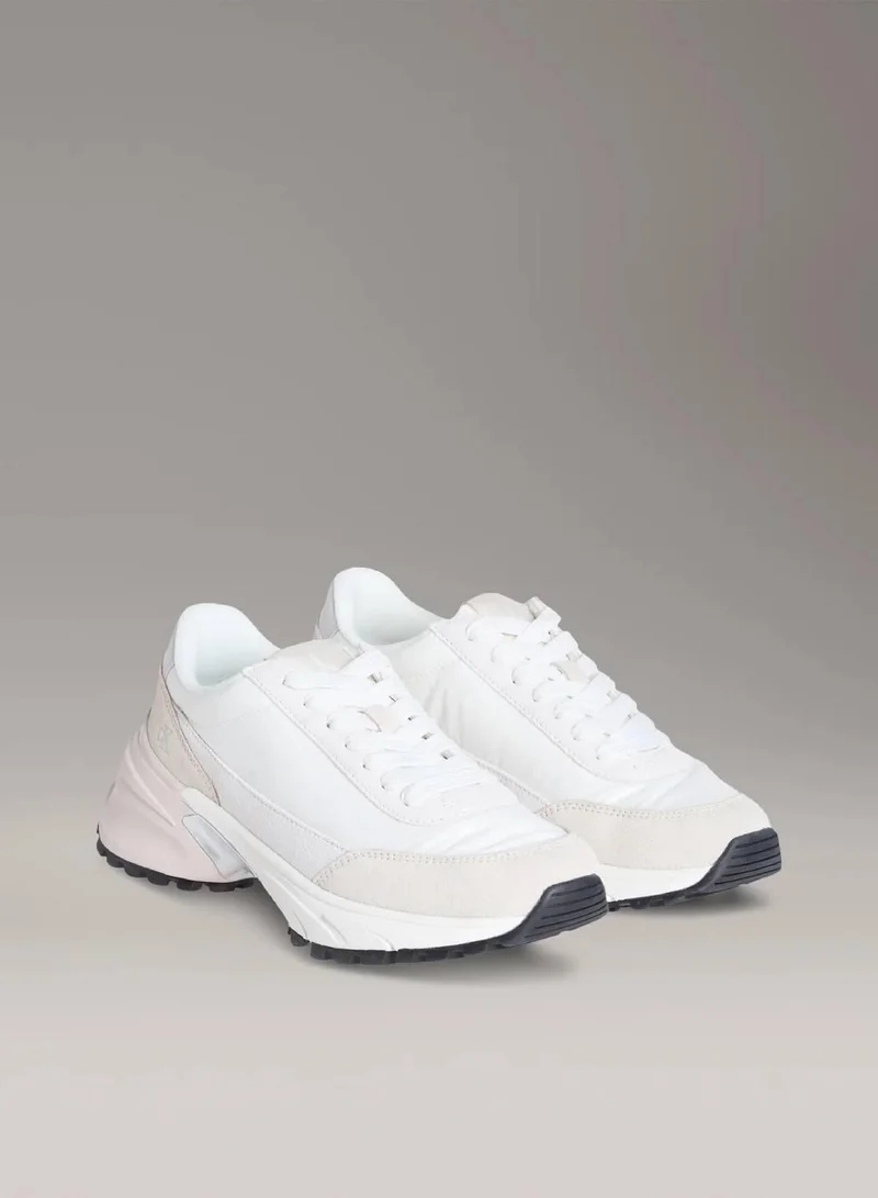 Calvin Klein Jeans Bright White/Silver Creamy Suede Trainers for Women | Best Price UAE
