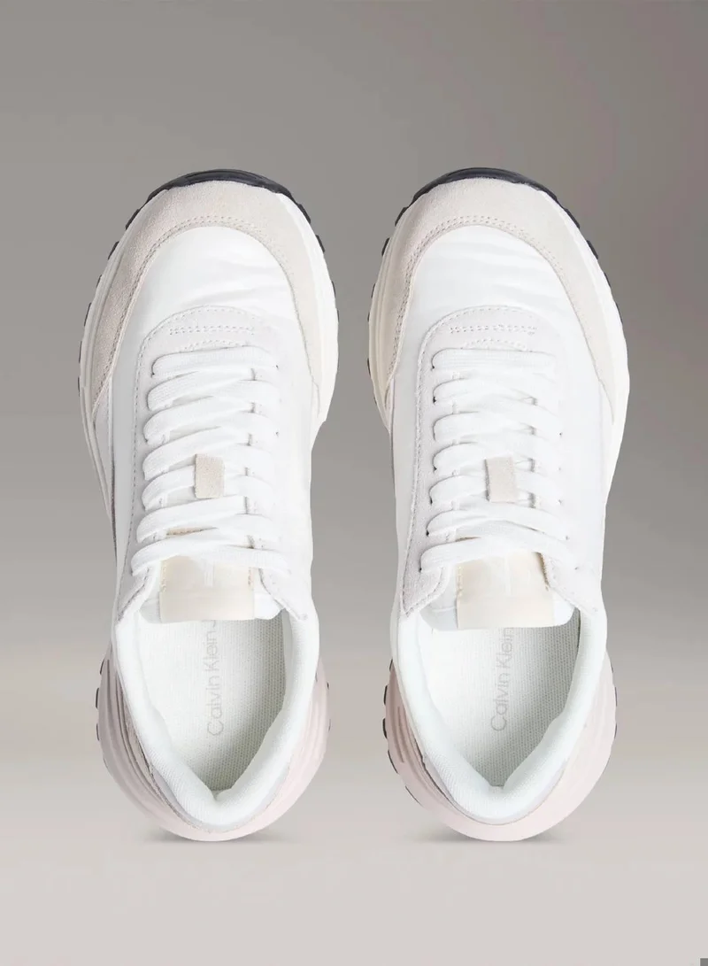 Calvin Klein Jeans Bright White/Silver Creamy Suede Trainers for Women | Best Price UAE