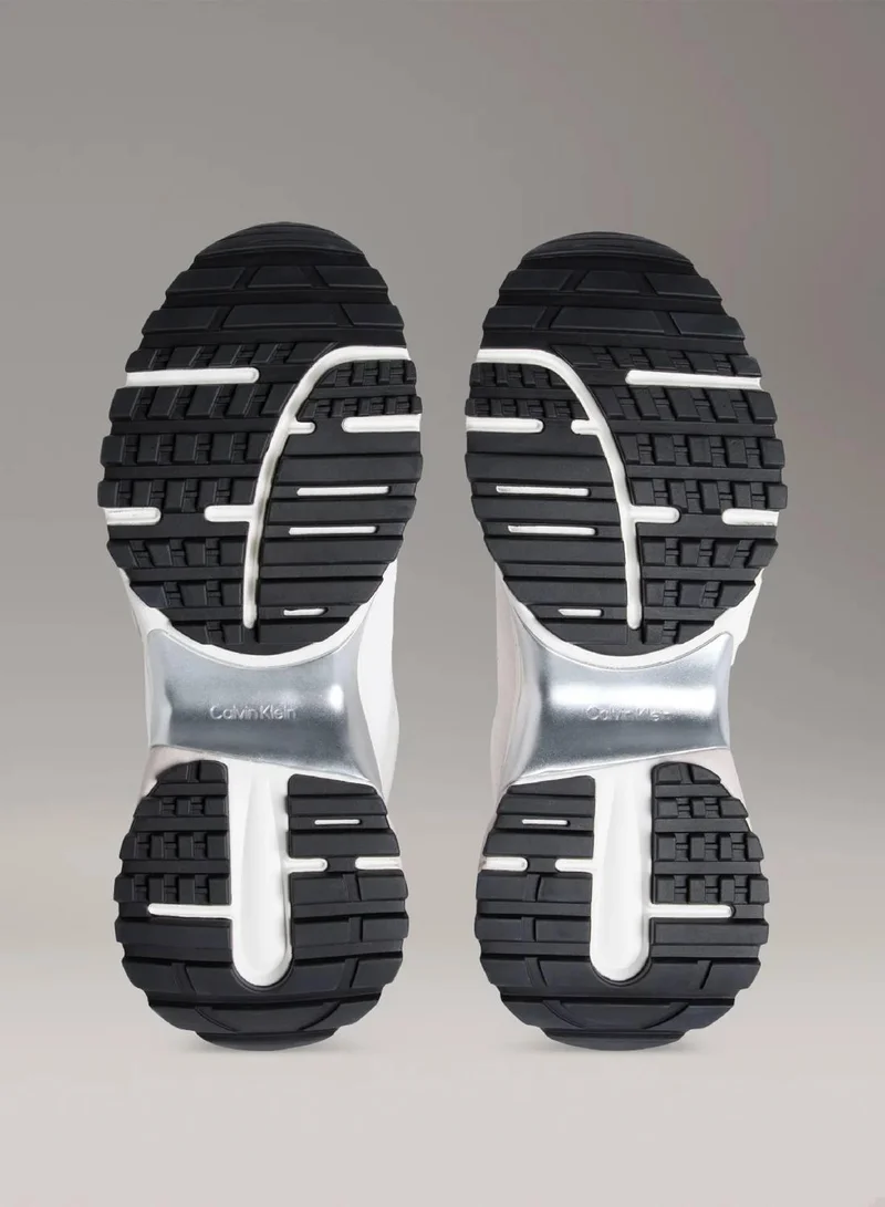 Calvin Klein Jeans Bright White/Silver Creamy Suede Trainers for Women | Best Price UAE