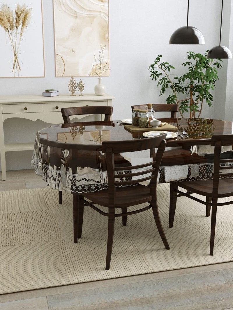Clasiko Polyvinyl Chloride 4 Seater Oval Dining Table Cover; 54X78 Inches Or 137X198 Cms; Material - Pvc; Anti Slip; Silver Tipping Lace - Image 2