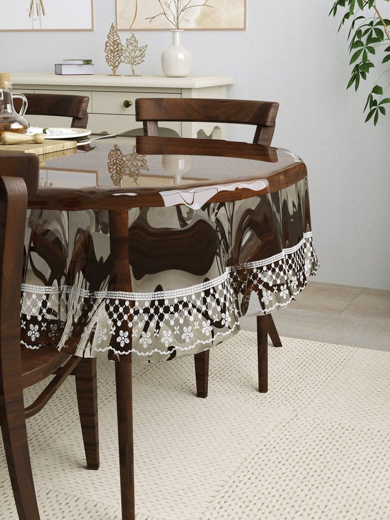 Clasiko Polyvinyl Chloride 4 Seater Oval Dining Table Cover; 54X78 Inches Or 137X198 Cms; Material - Pvc; Anti Slip; Silver Tipping Lace - Image 3