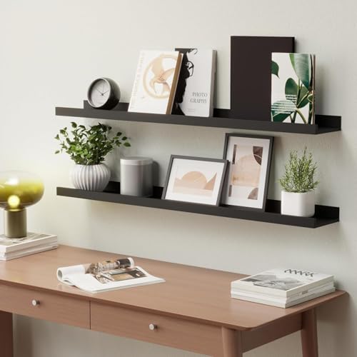 carpentray 35 Inches Long Floating Shelves Wall Mounted, 2 Set Modern Black Wall Shelf for Bedroom, Nursery Book Shelf with Lip, Picture Ledge for Wall Decor Living Room (Black, 35 Inch Long) - Image 1