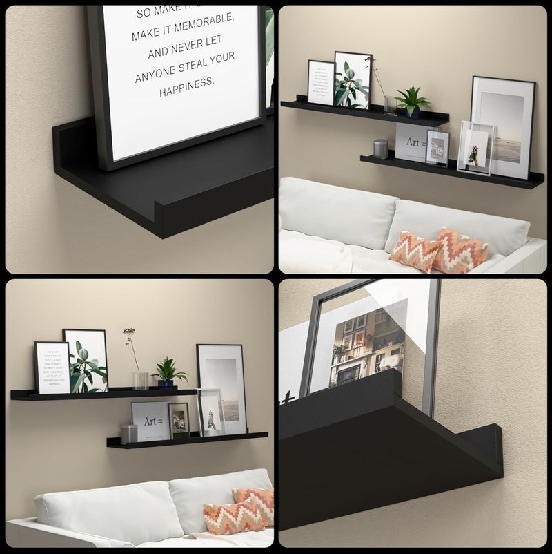 carpentray 35 Inches Long Floating Shelves Wall Mounted, 2 Set Modern Black Wall Shelf for Bedroom, Nursery Book Shelf with Lip, Picture Ledge for Wall Decor Living Room (Black, 35 Inch Long) - Image 2