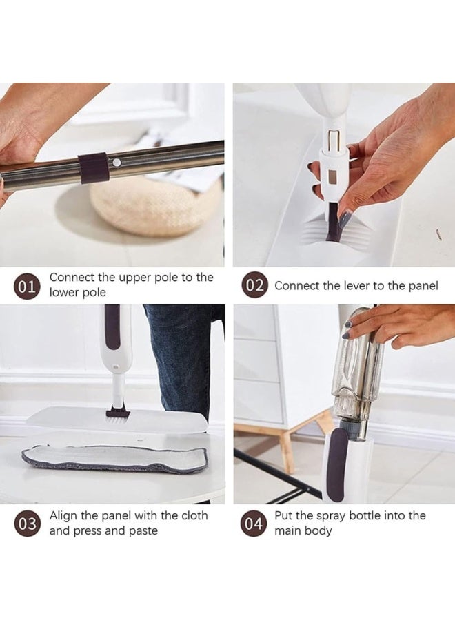 حصريات كيو كيه QK Exclusives ممسحة أرضيات برذاذ ماء – ممسحة مسطحة قابلة للدوران 360° – استخدام جاف ورطب للأرضيات الخشبية – خزان مياه كبير360 مل – تشغيل بيد واحدة – وسادة مايكروفايبر – تنظيف بضباب ناعم بدون غبار – أبيض - Image 5