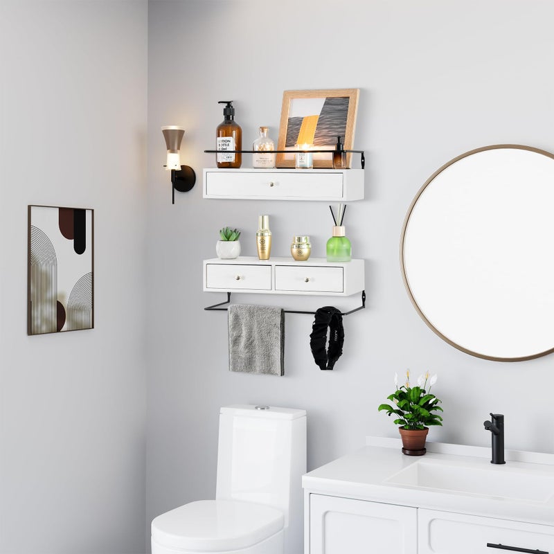DreamPossible Floating Shelves for Wall Storage - Wall Mounted Bathroom Shelf Set of 2 with Drawers, Rustic Wood Shelves for Bedroom, Living Room, Kitchen, Home Decor, Plants, Books - Image 3