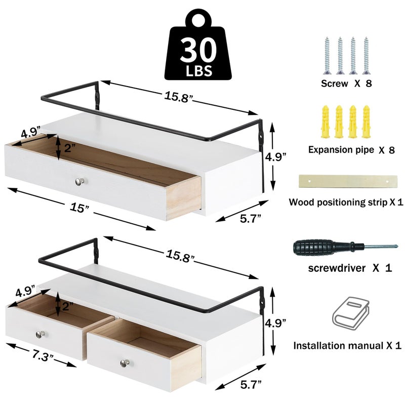 DreamPossible Floating Shelves for Wall Storage - Wall Mounted Bathroom Shelf Set of 2 with Drawers, Rustic Wood Shelves for Bedroom, Living Room, Kitchen, Home Decor, Plants, Books - Image 4