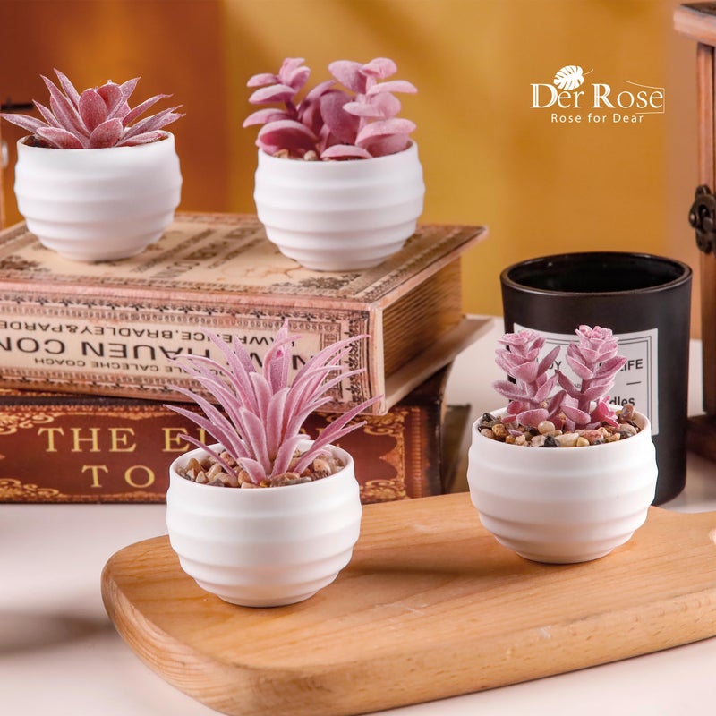 Der Rose Set of 6 Pink Succulents Plants Artificial in Pots Small Fake Plants for Girls Pink Room Decor Office Desk Accessories for Women - Image 5