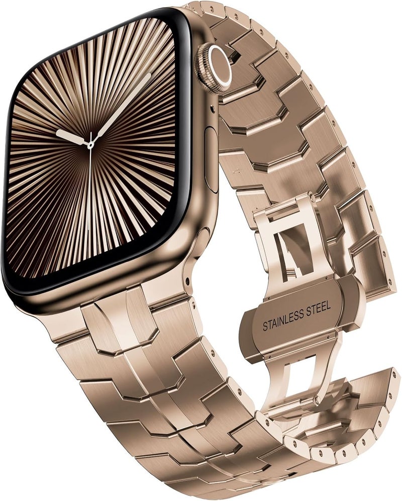 سوار من الفولاذ المقاوم للصدأ من CHANCHY لساعة Apple Watch Ultra بمقاسات 49 مم و45 مم و44 مم و42 مم و38 مم و40 مم و41 مم، حزام معدني مع مشبك قابل للطي لساعة Apple Watch Series 8 و7 و6 و5 و4 و3 و2 و1 للرجال (أسود، 49 مم و45 مم و44 مم و42 مم) - Image 1