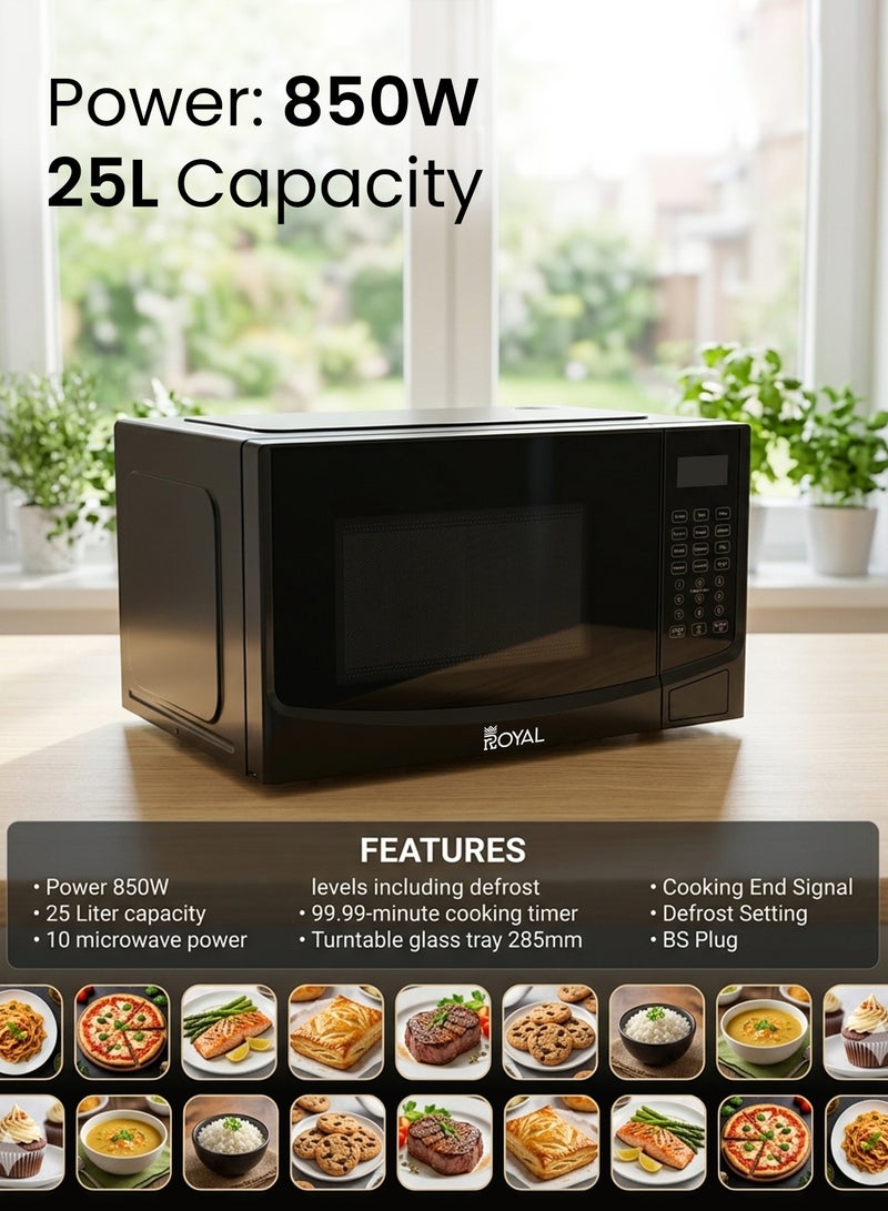Royal Membrane Digital Microwave Oven, 10 Power Leves, 99.99 min Timer, Child Safety-Lock, Cooking End Signal, Easy Pull Chrome Handle, Grey, RA-25XDG 25 L 800 W RA-25XDG Black - Image 5