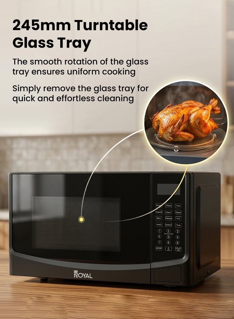 Royal Membrane Digital Microwave Oven, 10 Power Leves, 99.99 min Timer, Child Safety-Lock, Cooking End Signal, Easy Pull Chrome Handle, Grey, RA-25XDG 25 L 800 W RA-25XDG Black - Image 4