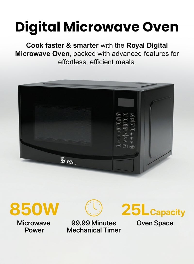 Royal Membrane Digital Microwave Oven, 10 Power Leves, 99.99 min Timer, Child Safety-Lock, Cooking End Signal, Easy Pull Chrome Handle, Grey, RA-25XDG 25 L 800 W RA-25XDG Black - Image 2