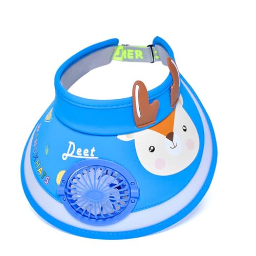 GREUS Kids Visor, Sun Visor Hat with USB Charging Fan, Cute Cartoon Design, Wide Brim Empty Top Sunhat for Boys Girls Outdoor - Image 1