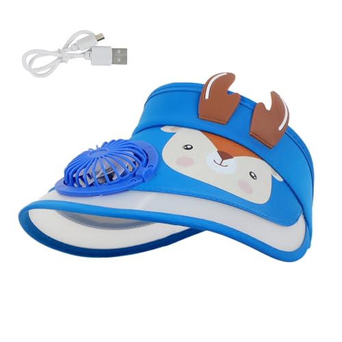 GREUS Kids Visor, Sun Visor Hat with USB Charging Fan, Cute Cartoon Design, Wide Brim Empty Top Sunhat for Boys Girls Outdoor - Image 4
