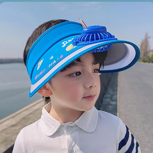 GREUS Kids Visor, Sun Visor Hat with USB Charging Fan, Cute Cartoon Design, Wide Brim Empty Top Sunhat for Boys Girls Outdoor - Image 3