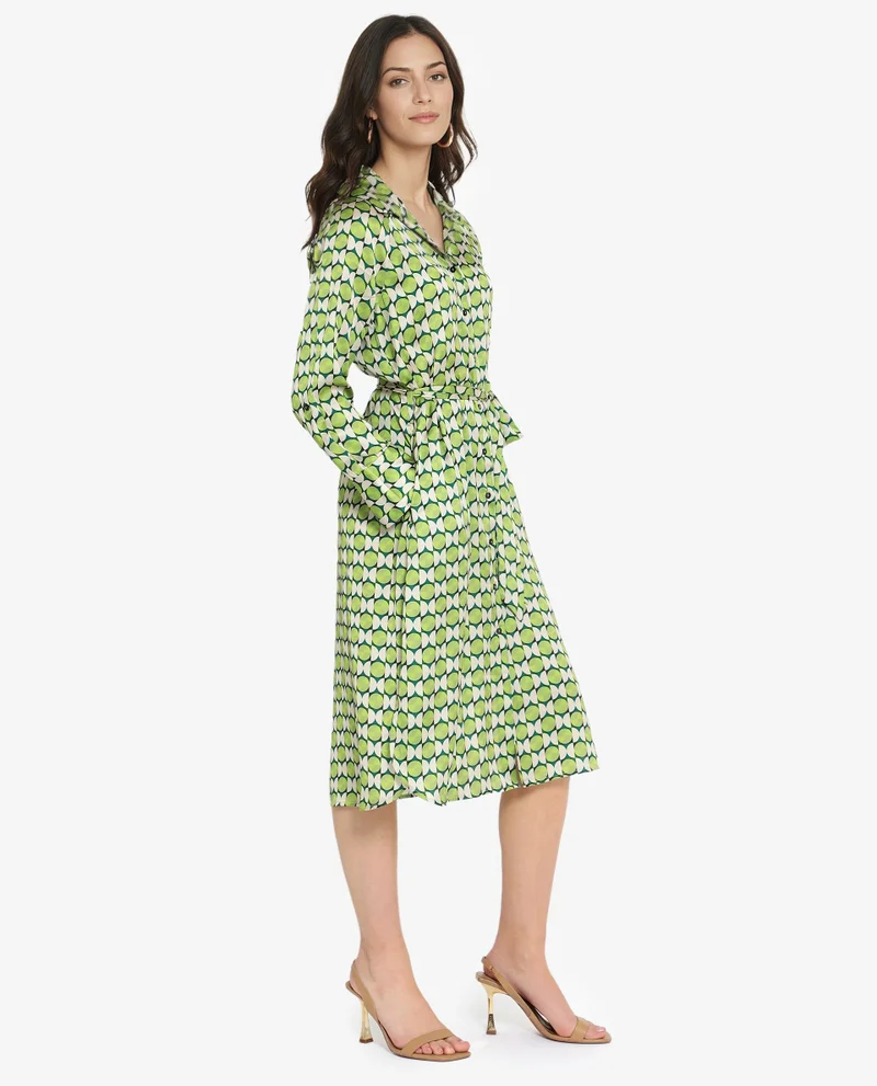 Rareism Women's Geometric Printed Satin Dress