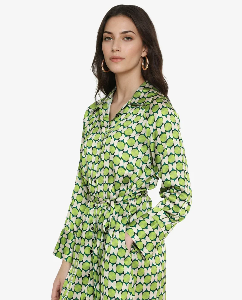 Rareism Women's Geometric Printed Satin Dress