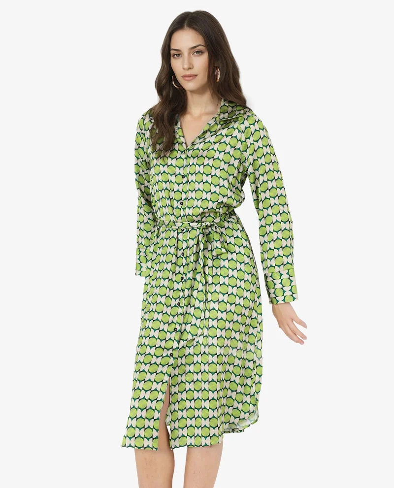 Rareism Women's Geometric Printed Satin Dress